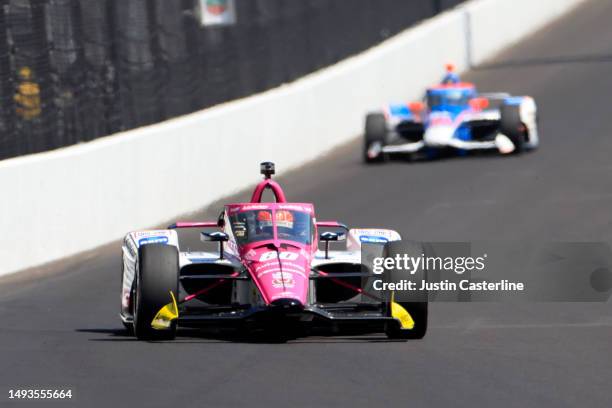 Simon Pagenaud, driver of the AutoNation/SiriusXM Honda, drives during practice at Carb Day for the 107th Indianapolis 500 at Indianapolis Motor...