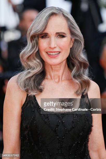 Andie MacDowell attends the "The Old Oak" red carpet during the 76th annual Cannes film festival at Palais des Festivals on May 26, 2023 in Cannes,...