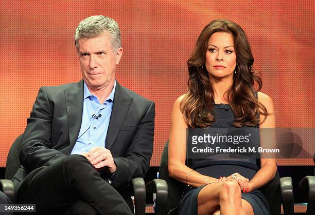 Hosts Tom Bergeron and Brooke Burke-Charvet speak onstage at the "Dancing with the Stars: All-Stars" panel during the Disney/ABC Television Group...