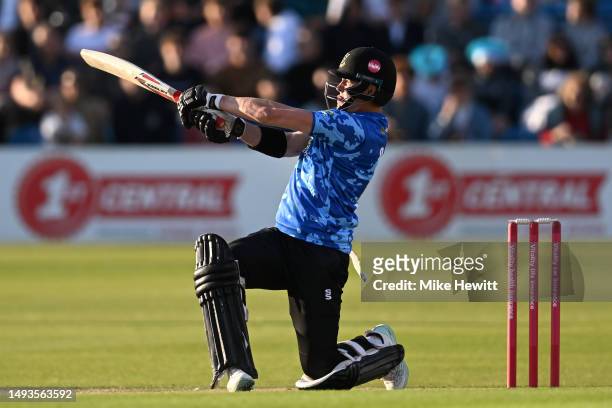 Ali Orr of Sussex smashes a six off the bowling of Peter Siddle of Somerset during the Vitality Blast T20 match between Sussex Sharks and Somerset...