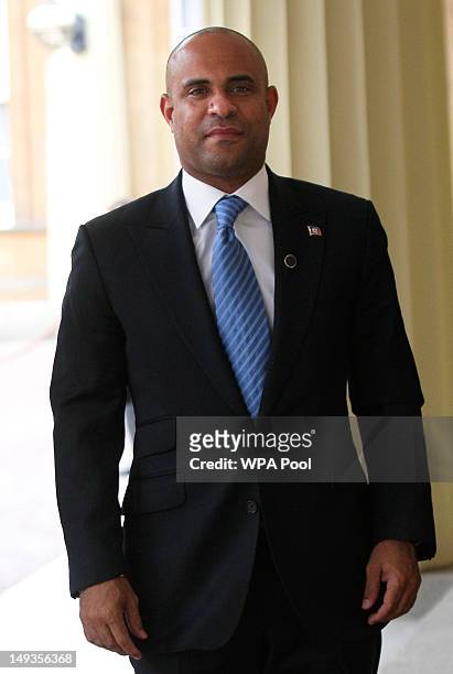 Laurent Lamothe, Haitian Prime Minister and Minister of Foreign Affairs, arrives for a London 2012 Olympic Games reception, hosted by Britain's Queen...