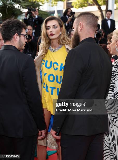 Alina Baikova attends the "The Old Oak" red carpet during the 76th annual Cannes film festival at Palais des Festivals on May 26, 2023 in Cannes,...