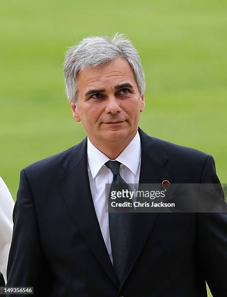 Austrian Chancellor Werner Faymann arrives for a reception at Buckingham Palace for Heads of State and Government attending the Olympics Opening...