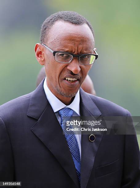 Paul Kagame, President of Rwanda, arrives for a reception at Buckingham Palace for Heads of State and Government attending the Olympics Opening...
