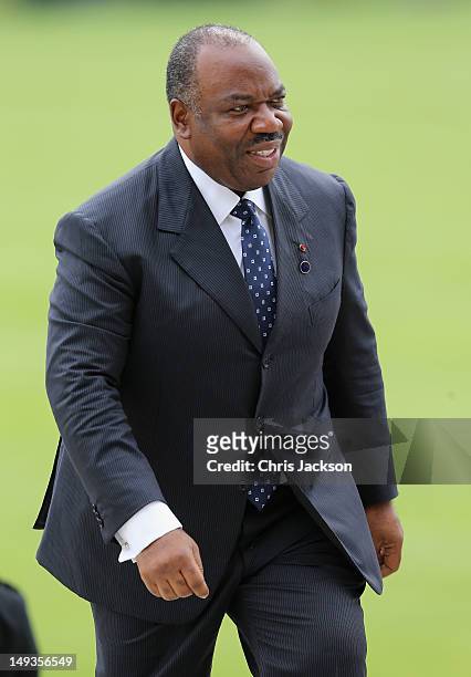 President of Gabon Ali Bongo Ondimba and his wife Sylvia arrives for a reception at Buckingham Palace for Heads of State and Government attending the...