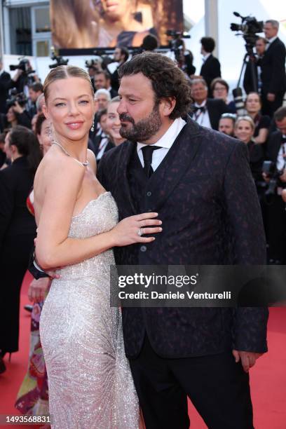 Domingo Zapata and Miranda Backman attends the "The Old Oak" red carpet during the 76th annual Cannes film festival at Palais des Festivals on May...