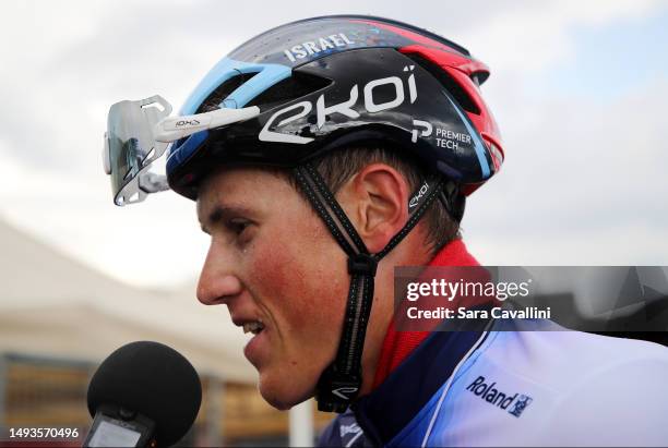 Marco Frigo of Italy and Team Israel - Premier Tech attends an interview during the 106th Giro d'Italia 2023, Stage 19 a 183km stage from Longarone...