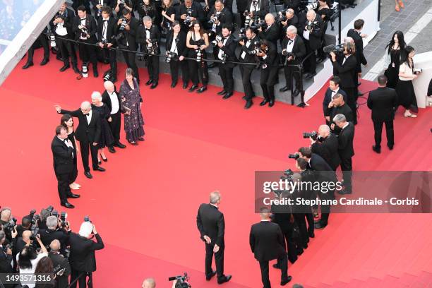 Paul Laverty, Rebecca O'Brien, Director Ken Loach, Lesley Ashton, Ebla Mari and Dave Turner attend the "The Old Oak" red carpet during the 76th...