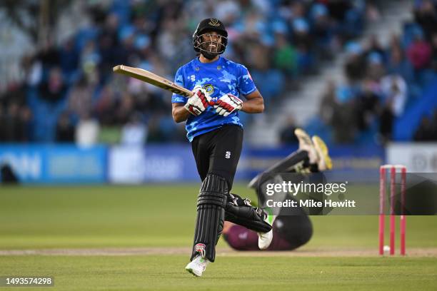 Ravi Bopara of Sussex finishes his innings on 88 not out during the Vitality Blast T20 match between Sussex Sharks and Somerset CCC at The 1st...