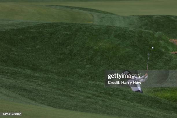 Jodi Ewart Shadoff of England plays a shot from a bunker on the third hole on day three of the Bank of Hope LPGA Match-Play presented by MGM Rewards...