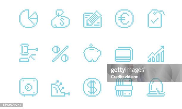illustrations, cliparts, dessins animés et icônes de icônes de pixels des éléments économiques - pixellisation