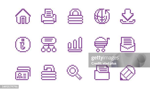 web icons in pixel style - web browser stock illustrations