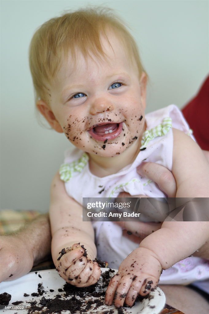 Girl with chocolate cake