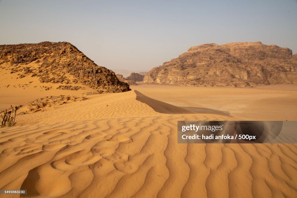 Scenic view of desert against clear sky,Aqaba Governorate,Jordan