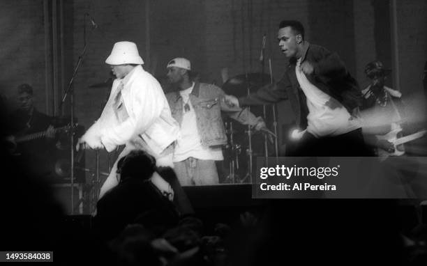 Marky Mark and The Funky Bunch perform at The Academy on April 2, 1992 in New York City.