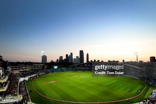 General view of action during the Vitality Blast T20 match between Surrey CCC and Kent Spitfires at The Kia Oval on May 26, 2023 in London, England.