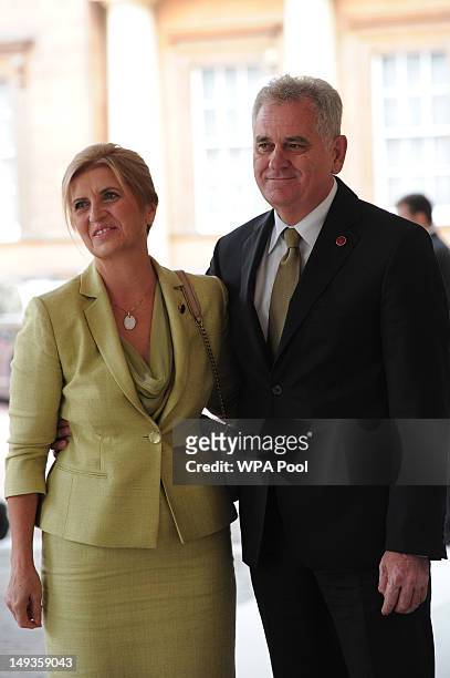 Tomislav Nikolic, President of Serbia, and his wife Dragica Nikolic arrive for a London 2012 Olympic Games reception, hosted by Britain's Queen...