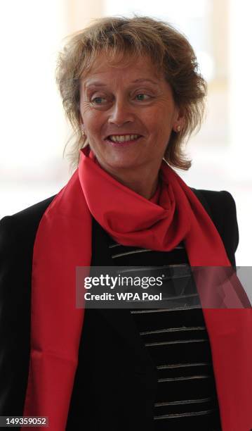 Eveline Widmer-Schlumpf, President of the Swiss Confederation, arrives for a London 2012 Olympic Games reception, hosted by Britain's Queen Elizabeth...