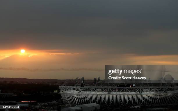 General view of the Olympic Stadium prior to the opening ceremony of the 2012 Olympic Games on July 27, 2012 in London, England.