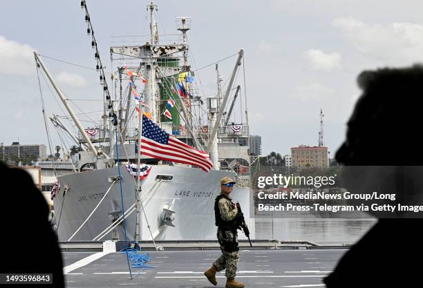San Pedro, CA The S.S. Lane Victory as seen from inside the USS CINCINNATI one of three active U.S. Navy ships available to tour at LA Fleet Week in...