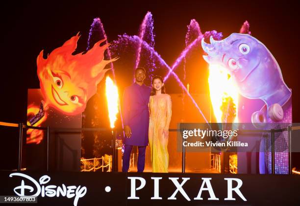 Mamoudou Athie and Leah Lewis attend the Disney and Pixar's "Elemental" Photocall during The 76th Annual Cannes Film Festival at Carlton Beach on May...