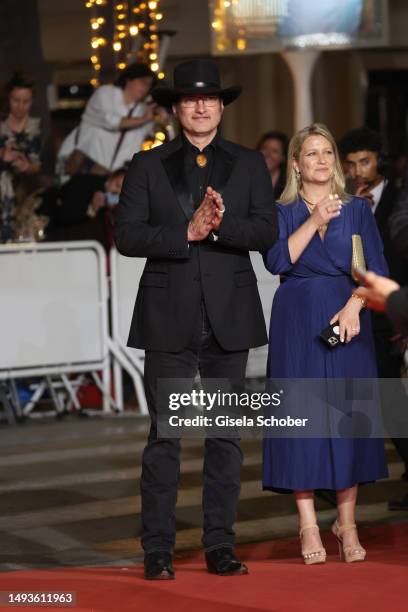 Director Robert Rodriguez and guest attend the "Hypnotic" red carpet during the 76th annual Cannes film festival at Palais des Festivals on May 26,...