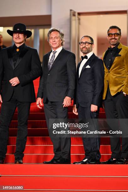 Robert Rodriguez, William Fichtner, Artur Galstian and Vahan Yepremyan attend the "Hypnotic" red carpet at the 76th annual Cannes film festival at...
