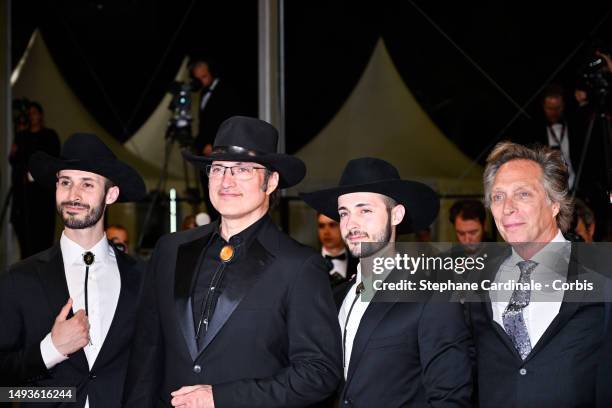 Racer Rodriguez, Robert Rodriguez, Rebel Rodriguez and William Fichtner attend the "Hypnotic" red carpet at the 76th annual Cannes film festival at...