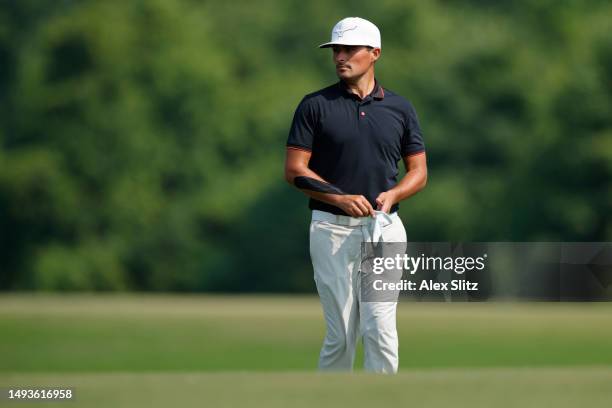 Bryson Nimmer of the United States prepares to hit on the second hole during the second round of the Visit Knoxville Open at Holston Hills Country...