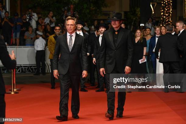 William Fichtner and Robert Rodriguez attend the "Hypnotic" red carpet during the 76th annual Cannes film festival at Palais des Festivals on May 26,...
