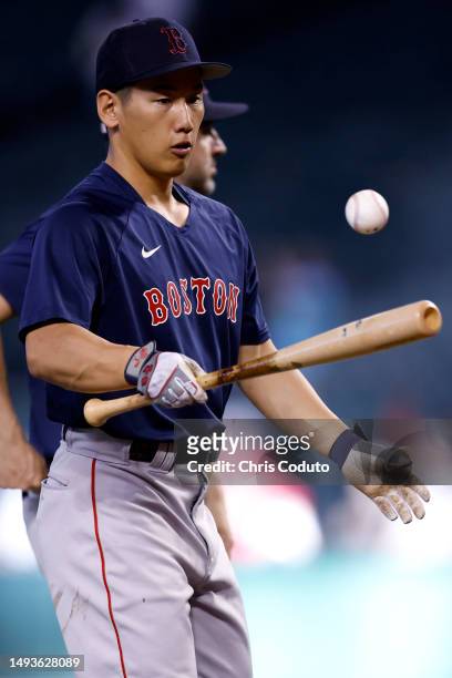 Masataka Yoshida of the Boston Red Sox prepares for the game against the Arizona Diamondbacks at Chase Field on May 26, 2023 in Phoenix, Arizona.