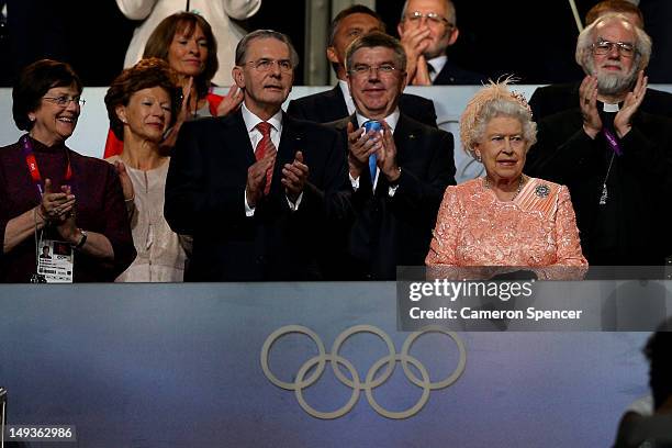 Queen Elizabeth II and Jacques Rogge , President of the International Olympic Committee, attend the Opening Ceremony of the London 2012 Olympic Games...