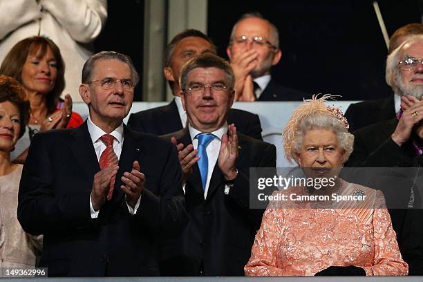 Queen Elizabeth II and Jacques Rogge , President of the International Olympic Committee, attend the Opening Ceremony of the London 2012 Olympic Games...