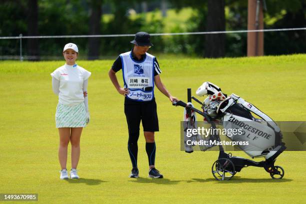 Haruka Kawasaki of Japan is seen on the 9th hole during the third round of resorttrust Ladies at Grandy Hamanako Golf Club on May 27, 2023 in...