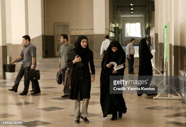 Iranian students study at the Faculty of Engineering in the University of Tehran, May 30, 2005. University of Tehran, is the oldest and largest...