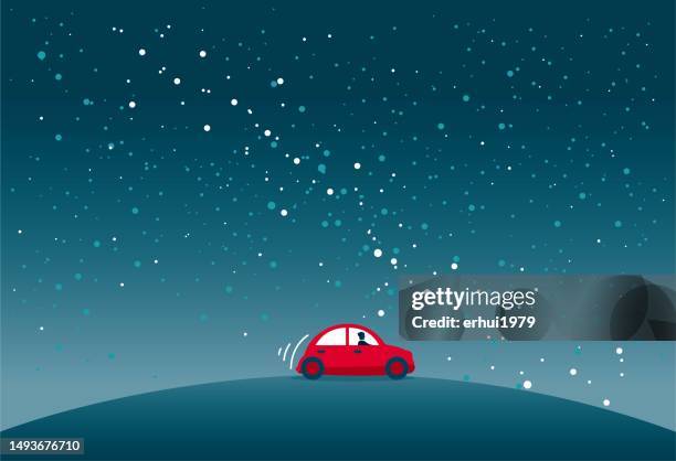 journey under the stars - driving car side stock illustrations