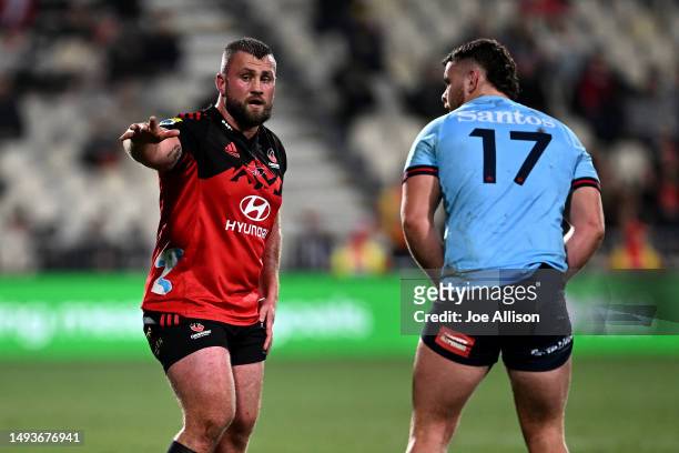 Reuben O'Neill of the Crusaders looks on during the round 14 Super Rugby Pacific match between Crusaders and NSW Waratahs at Orangetheory Stadium, on...
