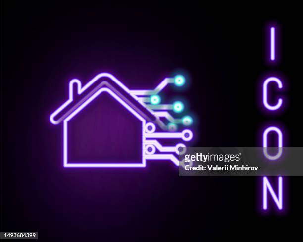glowing neon line smart home icon