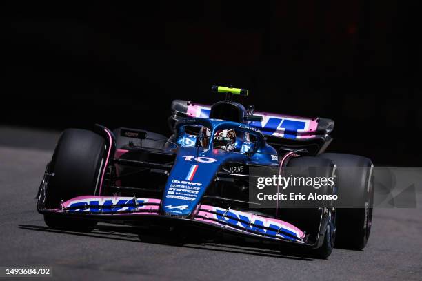 Pierre Gasly of France driving the Alpine F1 A523 Renault during practice ahead of the F1 Grand Prix of Monaco at Circuit de Monaco on May 26, 2023...