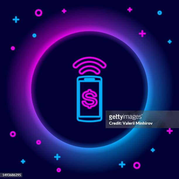 glowing neon line contactless payment icon