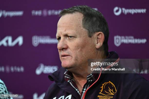 Broncos coach Kevin Walters at the post match press conference following the round 13 NRL match between New Zealand Warriors and Brisbane Broncos at...