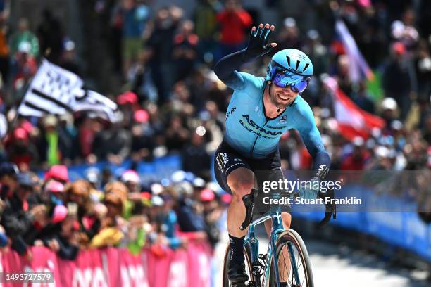 Mark Cavendish of The United Kingdom and Astana Qazaqstan Team crosses the finish line during the 106th Giro d'Italia 2023, Stage 20 a 18.6km...