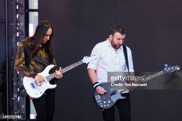 Guitarist Jeff Schroeder and bassist Jack Bates of The Smashing Pumpkins perform live on stage during BottleRock at Napa Valley Expo on May 26, 2023...