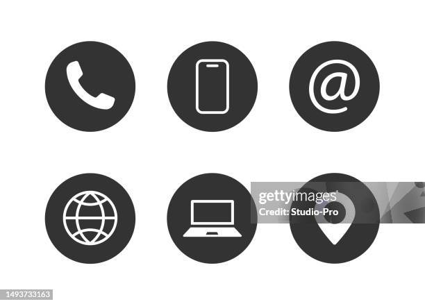 kontaktieren sie uns icons. kommunikationssymbole vektorsatzschablone - webadresse stock-grafiken, -clipart, -cartoons und -symbole