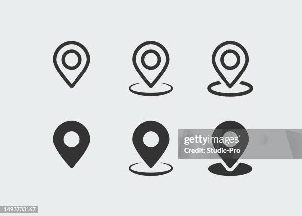 bildbanksillustrationer, clip art samt tecknat material och ikoner med map pin locator symbol design pointing icon set template - kampanjpin