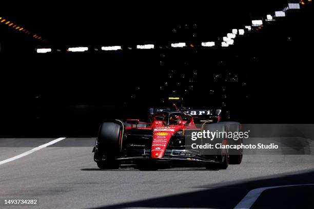 Carlos Sainz of Spain and Scuderia Ferrari drives on track prior to qualifying ahead of the F1 Grand Prix of Monaco at Circuit de Monaco on May 27,...