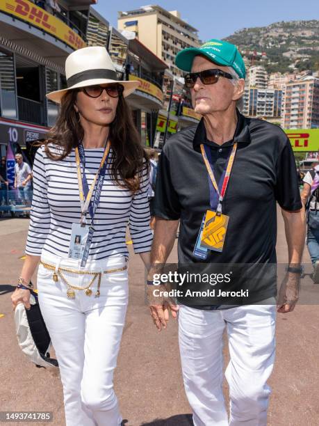 Michael Douglas and Catherine Zeta-Jones attend the F1 Grand Prix of Monaco - Qualifying at Circuit de Monaco on May 27, 2023 in Monte-Carlo, Monaco.