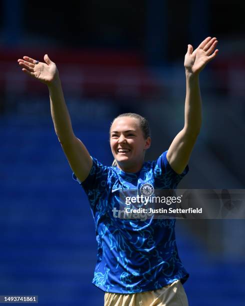 Magdalena Eriksson of Chelsea enters the pitch to warm up prior to the FA Women's Super League match between Reading and Chelsea at Select Car...