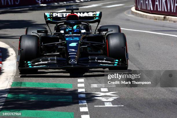 George Russell of Great Britain driving the Mercedes AMG Petronas F1 Team W14 on track during final practice ahead of the F1 Grand Prix of Monaco at...