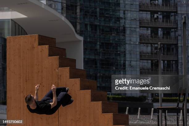 French acrobat Olivier Mathieu performs “Approach 18. Stairs / Touch ” by Yoann Bourgeois Art Company during the BAM Circus Festival at BAM...